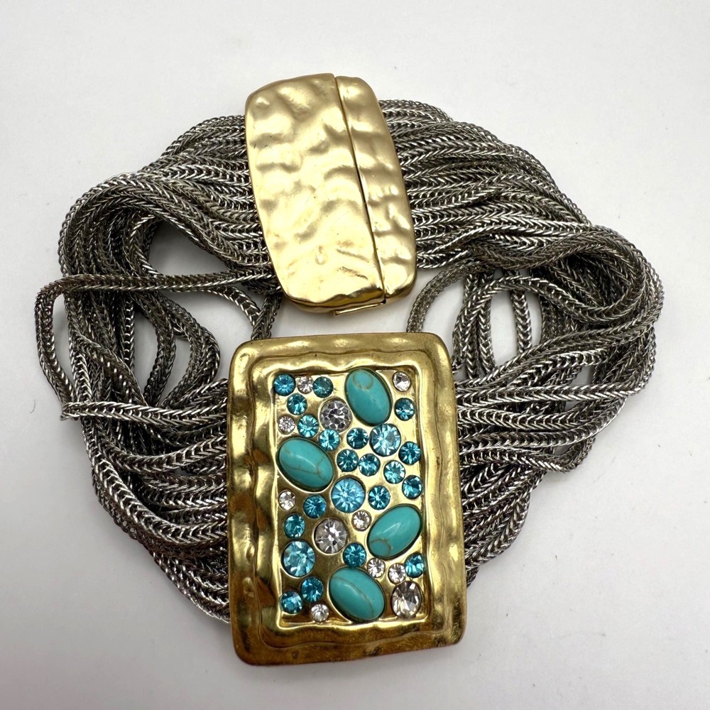Vintage Multi Strand Chain Bracelet - Magnetic Layered Gold‎ Tone Jewelry